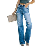 Zerrissene Damenjeans mit weitem Bein